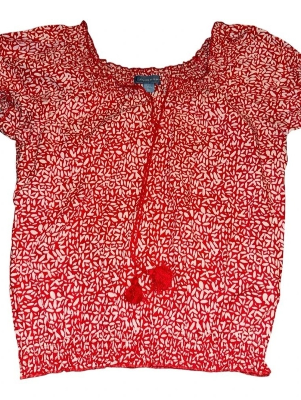 Classic Elements Abstract Print Blouse in Red & White Size Medium